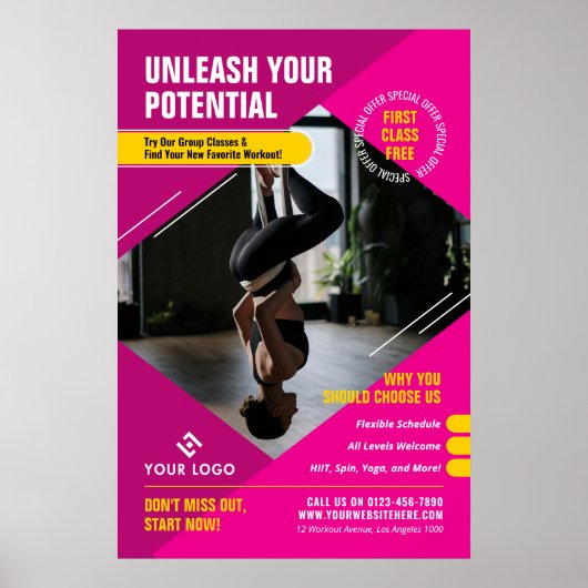 ヨガジムクラスピガーリーンクモダンマーケティング写真 ポスター (正面)