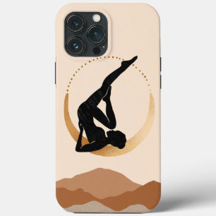 ヨガスタジオポーズ金ゴールドムーンモダン抽象芸術禅 iPhone 13 PRO MAXケース