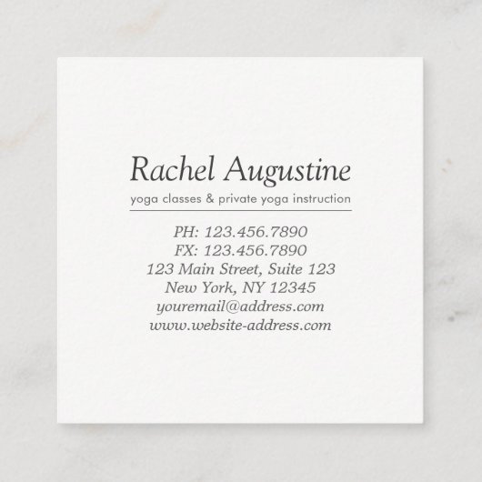 ヨガスタジオメディテーションインストラクタースクハサナポーズ スクエア名刺 (裏面)