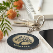 ヨガスタジオメディテーションインストラクターブラック金ゴールドツリー キーホルダー (側面)