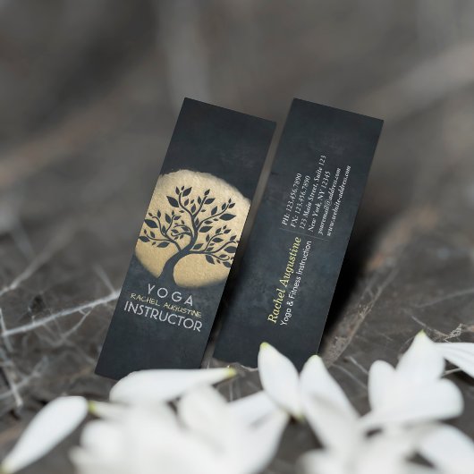 ヨガスタジオメディテーションインストラクターブラック金ゴールドツリー スキニー名刺