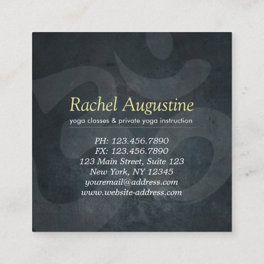 ヨガスタジオメディテーションインストラクターブラック金ゴールドツリー スクエア名刺 (裏面)