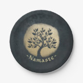ヨガスタジオメディテーションインストラクターブラック金ゴールドツリー ペーパープレート (正面)