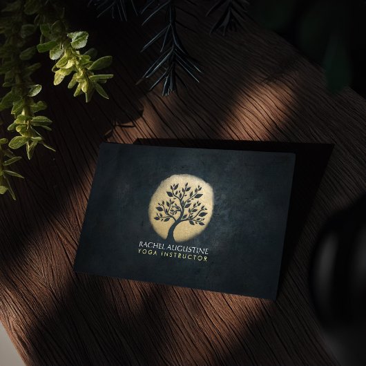 ヨガスタジオメディテーションインストラクターブラック金ゴールドツリー 名刺