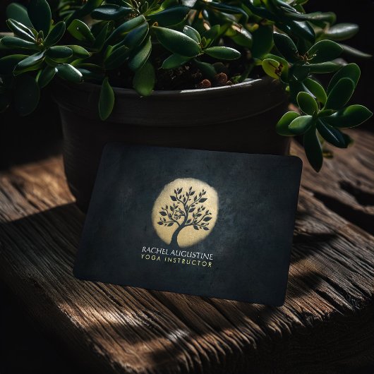 ヨガスタジオメディテーションインストラクターブラック金ゴールドツリー 名刺