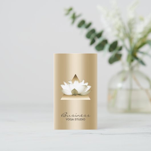ヨガスタジオモダン金ゴールドロータスエレガント 名刺 (スタンド正面)