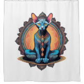 ヨガスフィンクスキャットアートロータスポーズゼンナマステ シャワーカーテン (正面)