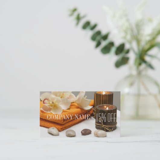 ヨガゼンアロマセラピースキンケアスパマッサージセラピー 名刺 (スタンド正面)