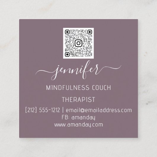 ヨガソファセラピストマインドフルネスQRコードスモーク スクエア名刺 (裏面)