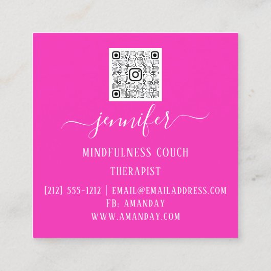 ヨガソファーセラピストマインドフルネスQRコードピンク スクエア名刺 (裏面)