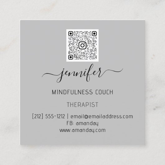 ヨガソファーセラピストマインドフルネスQRコード音楽 スクエア名刺 (裏面)