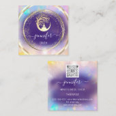 ヨガソファーセラピストマインドフルネスQRCODEゴールドパープル スクエア名刺 (正面/裏面)