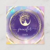 ヨガソファーセラピストマインドフルネスQRCODEゴールドパープル スクエア名刺 (正面)