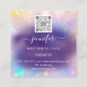 ヨガソファーセラピストマインドフルネスQRCODEゴールドパープル スクエア名刺 (裏面)