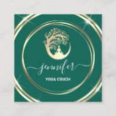 ヨガソファーセラピストマインドフルネスQRCODEロゴティール(緑がかった色) スクエア名刺 (正面)