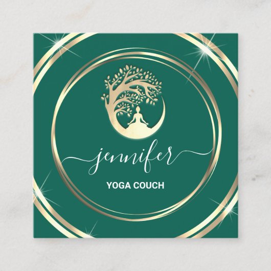 ヨガソファーセラピストマインドフルネスQRCODEロゴティール（緑がかった色） スクエア名刺 (正面)