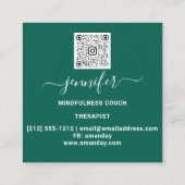 ヨガソファーセラピストマインドフルネスQRCODEロゴティール（緑がかった色） スクエア名刺 (裏面)