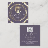 ヨガソファーセラピストマインドフルQR金ゴールド紫 スクエア名刺 (正面/裏面)