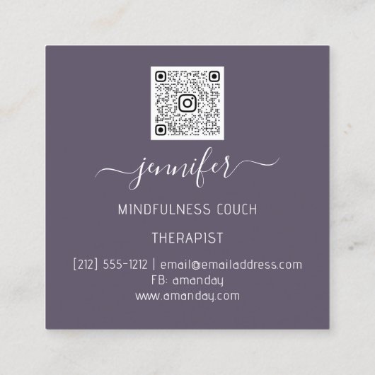 ヨガソファーセラピストマインドフルQR金ゴールド紫 スクエア名刺 (裏面)