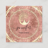 ヨガソファーセラピストロゴQRコード金ゴールドグリッターローズ スクエア名刺 (正面)