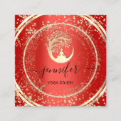 ヨガソファーセラピストロゴQRコード金ゴールドグリッター赤 スクエア名刺 (正面)