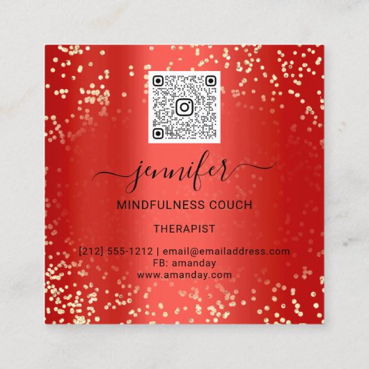 ヨガソファーセラピストロゴQRコード金ゴールドグリッター赤 スクエア名刺 (裏面)