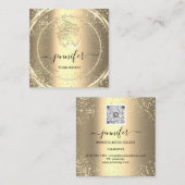 ヨガソファーセラピストロゴQRコード金ゴールドグリッター スクエア名刺 (正面/裏面)