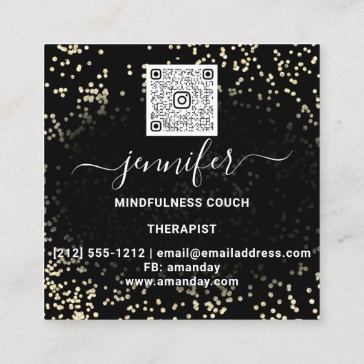ヨガソファーセラピストロゴQRコード金ゴールドブラック スクエア名刺 (裏面)