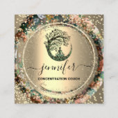 ヨガソファーセラピストロゴQRコード金ゴールド紙吹雪 スクエア名刺 (正面)