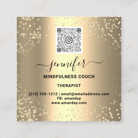 ヨガソファーセラピストロゴQRコード金ゴールド紙吹雪 スクエア名刺 (裏面)