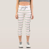 ヨガタイポグラフィピンク&グリーンストライプズ カプリレギンス (正面)