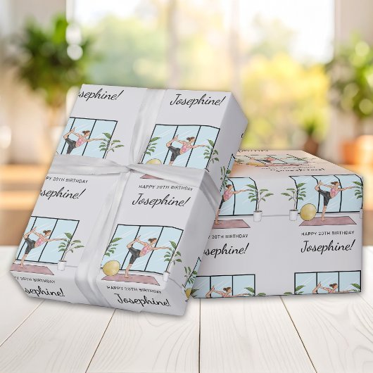 ヨガダンサーポーズ ワークアウト ウーマン ハッピー バースデー ラッピングペーパー