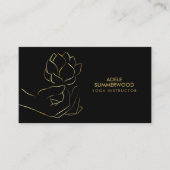 ヨガテーマ | 金ゴールドラインハンド&ロータスフラワーブラック 名刺 (正面)