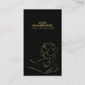 ヨガテーマ | 金ゴールドラインハンド&ロータスフラワーブラック 名刺 (正面)