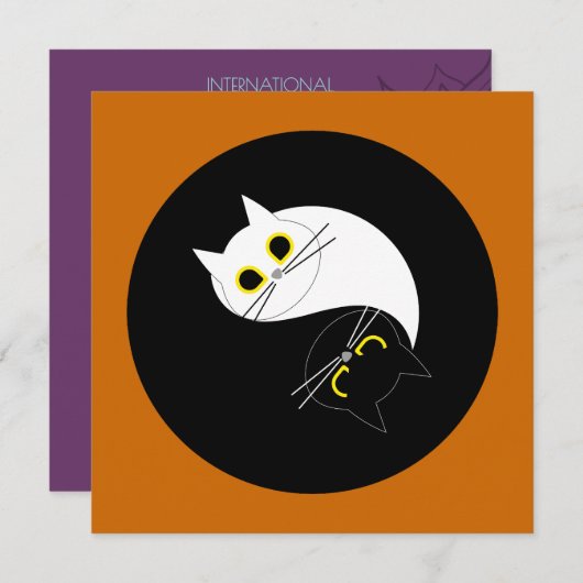 ヨガデイスタジオ招待状おもしろい- Cat Card 招待状 (正面/裏面)