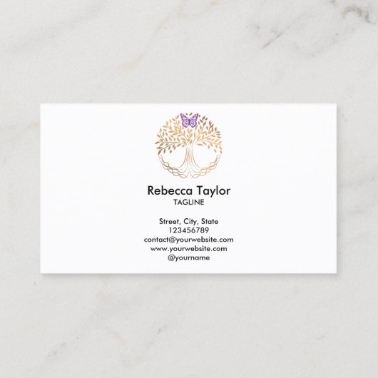 ヨガトレンディーライフコーチの木の生命の風景busi 名刺 (裏面)