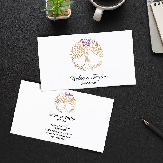 ヨガトレンディーライフコーチの木の生命の風景busi 名刺