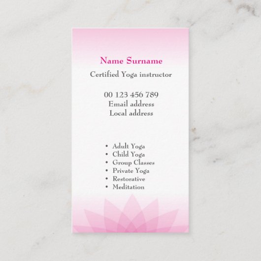 ヨガトレーナー 名刺 (裏面)