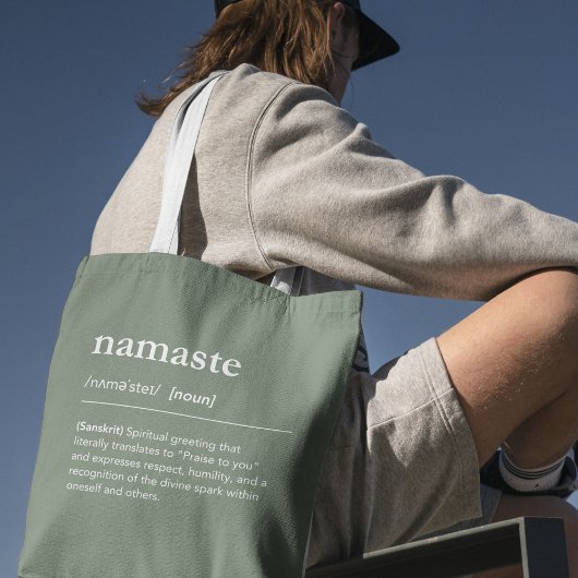 ヨガナマステ定義瞑想トレンディーセージ トートバッグ