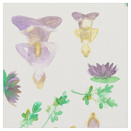 ヨガナマステ瞑想紫蓮の花 ファブリック (クローズアップ)