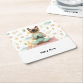 ヨガバースデーパーティーforシャム猫好き スクエアペーパーコースター (アングル)