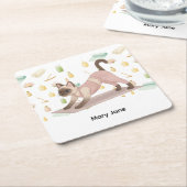 ヨガバースデーパーティーforシャム猫好き スクエアペーパーコースター (アングル)