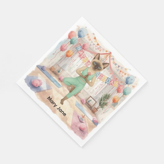 ヨガバースデーパーティーforシャム猫好き スタンダードランチョンナプキン (角)
