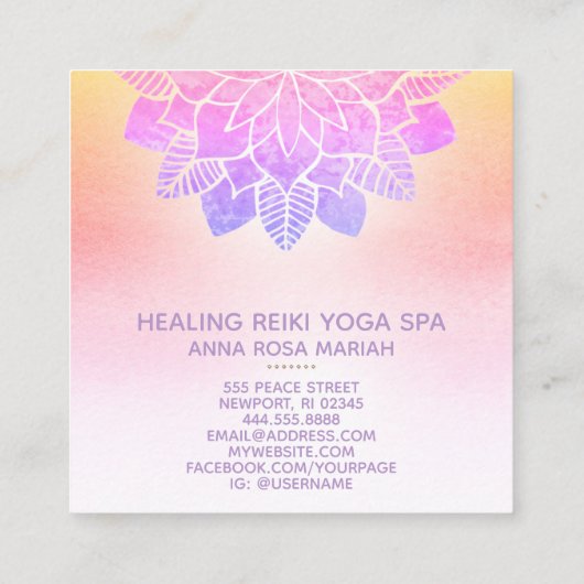 *~*ヨガパステルレインボースピリチュアル霊気マンダラ スクエア名刺 (裏面)