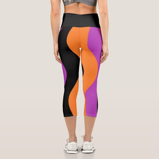 ヨガパストライプのンツパープルブラック&オレンジレギンス  カプリレギンス (裏面)