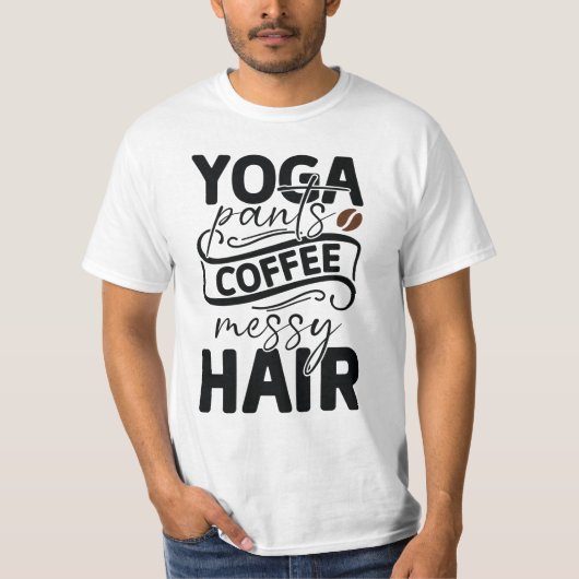 ヨガパンツ コーヒー ボサボサヘア おもしろ 女性用Tシャツ Tシャツ (正面)