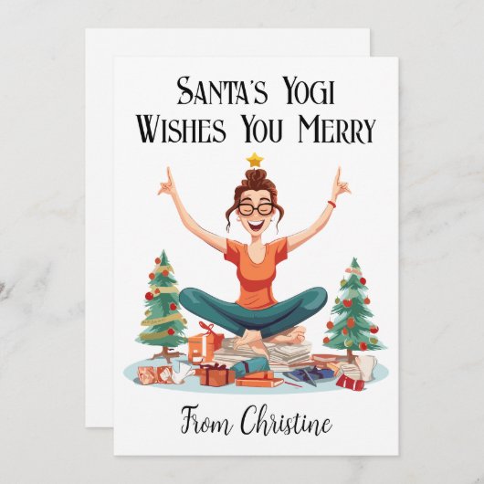 ヨガパーソナライズされたインストラクタークリスマスカード シーズンカード (正面/裏面)