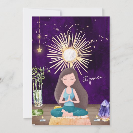ヨガパーソナライズされたガール瞑想とクリスタル サンキューカード (裏面)