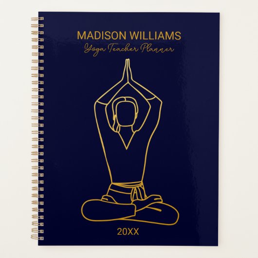 ヨガパーソナライズされた先生ネイビー金ゴールド2023プランナー プランナー手帳 (正面)