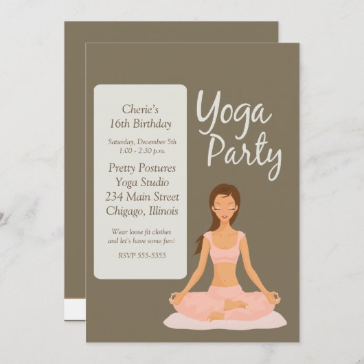 ヨガパーティー誕生日エクササイズ延伸招待状 招待状 (正面/裏面)